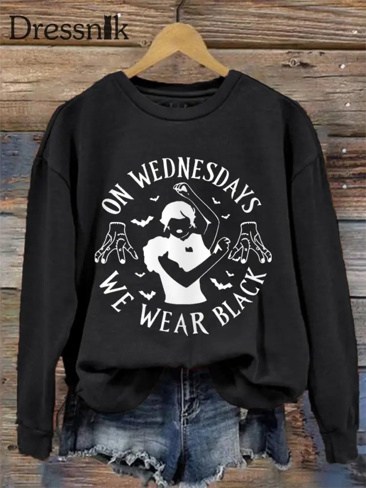 Frauen mittwochs tragen wir schwarze Halloween Horror Party lässig Sweatshirt Schwarz / S