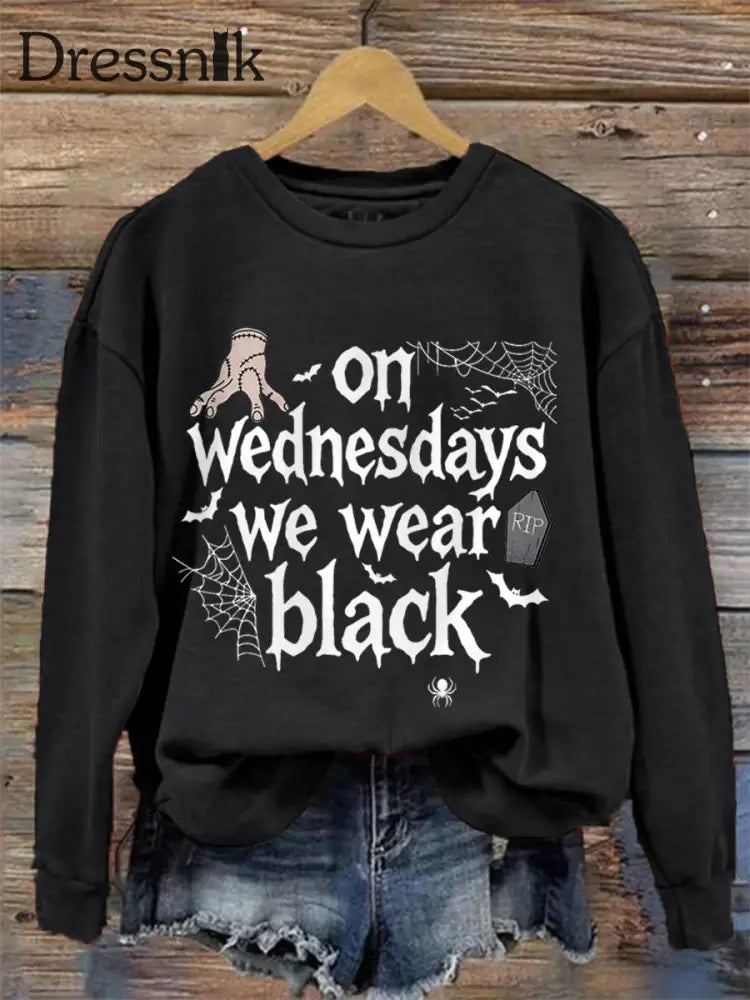Frauen mittwochs tragen wir schwarze Halloween Horror Party lässig Sweatshirt Schwarz / S