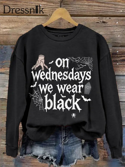 Frauen mittwochs tragen wir schwarze Halloween Horror Party lässig Sweatshirt Schwarz / S