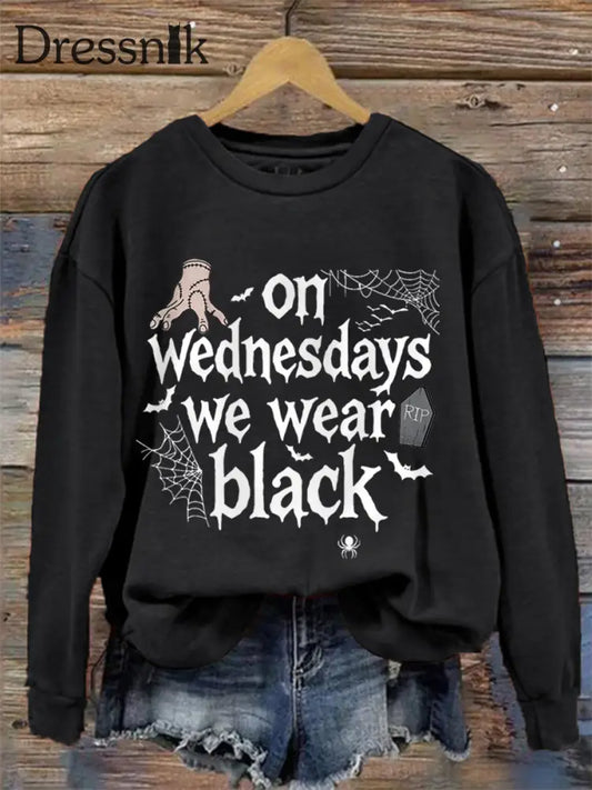 Frauen mittwochs tragen wir schwarze Halloween Horror Party lässig Sweatshirt Schwarz / S