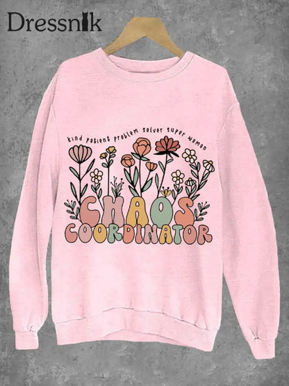 Frauen Mutter Chaos Koordinator Bruh Mom bedrucktes Sweatshirt Hellrosa / S