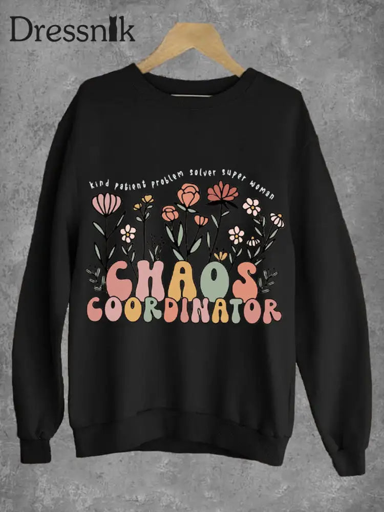 Frauen Mutter Chaos Koordinator Bruh Mom bedrucktes Sweatshirt Schwarz / S