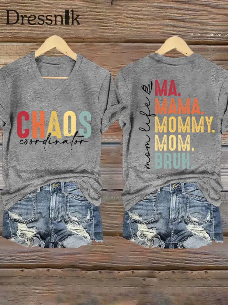 Frauen Muttertag Chaos Koordinatorin Bruh Mom bedrucktes T-Shirt Hellgrau / S