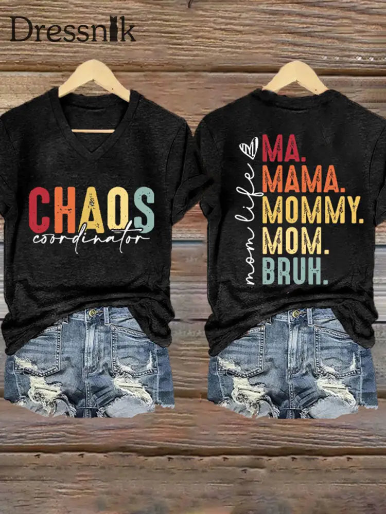 Frauen Muttertag Chaos Koordinatorin Bruh Mom bedrucktes T-Shirt Schwarz / S