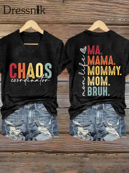 Frauen Muttertag Chaos Koordinatorin Bruh Mom bedrucktes T-Shirt Schwarz / S