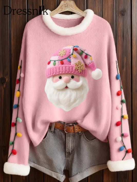 Frauen niedliches rosa Santa Filz muster pelziges Oberteil Rosa / S