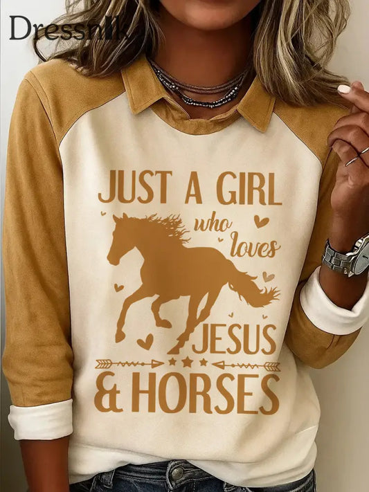 Frauen nur ein Mädchen das Jesus und Pferde liebt drucken Casual Sweatshirt hellgelb / S
