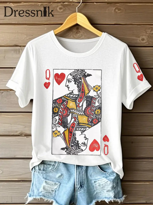 Frauen Poker Königin der Herzen T-Shirts Weiß / S
