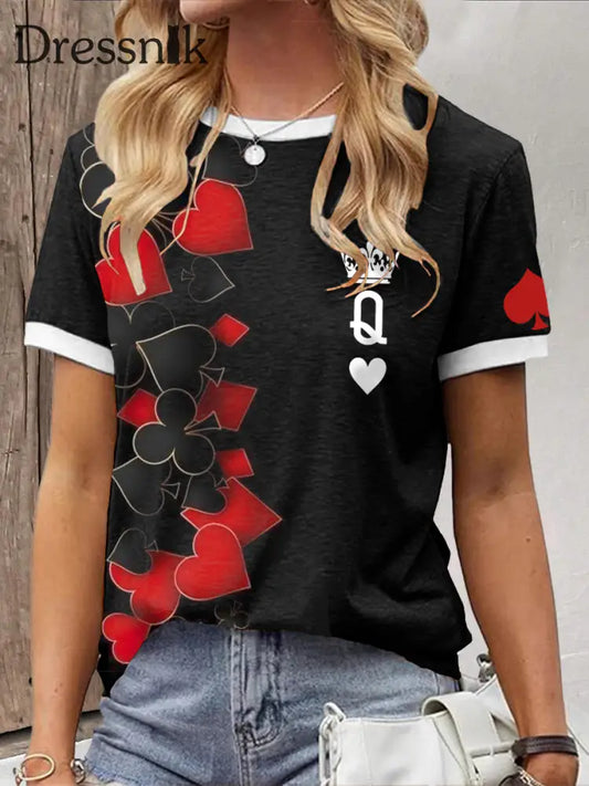 Frauen Poker T-Shirt Schwarz / S