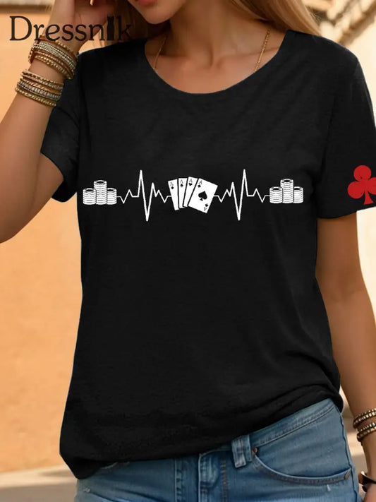 Frauen Poker T-Shirt Schwarz / S