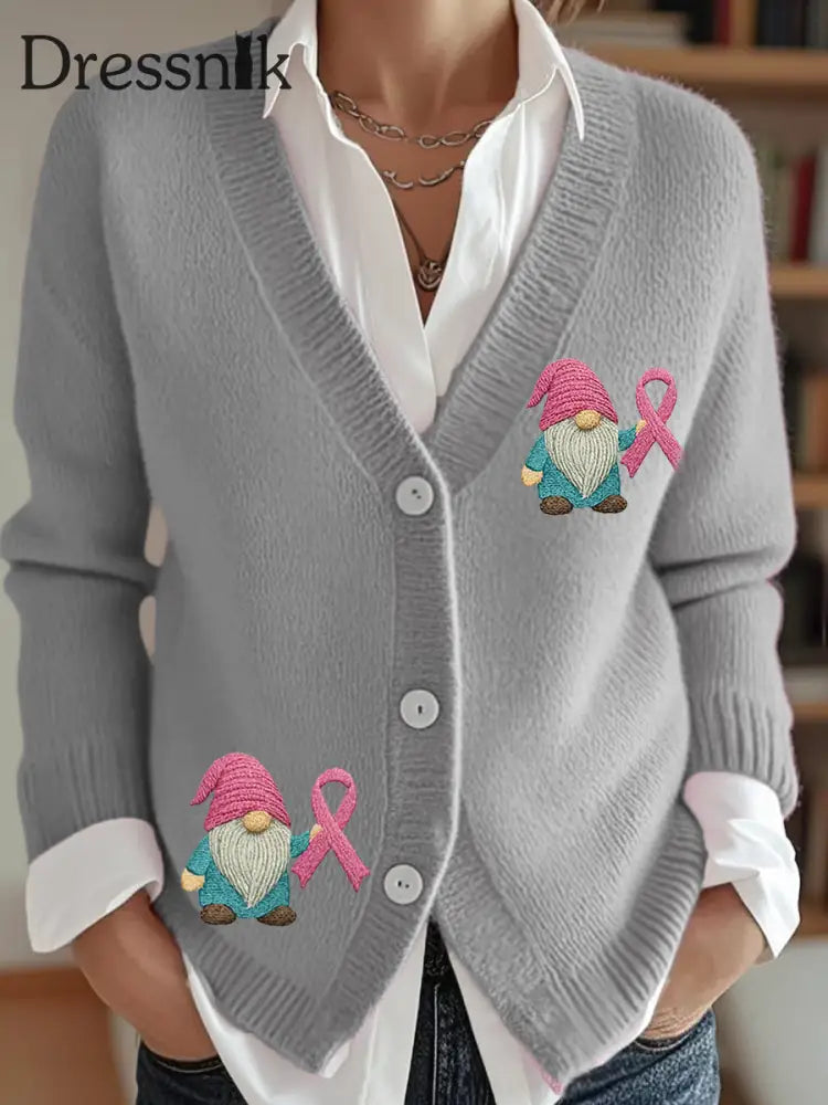 Frauen Rosa Band Brustkrebs Sensi bilisierung Strickjacke Grau / S