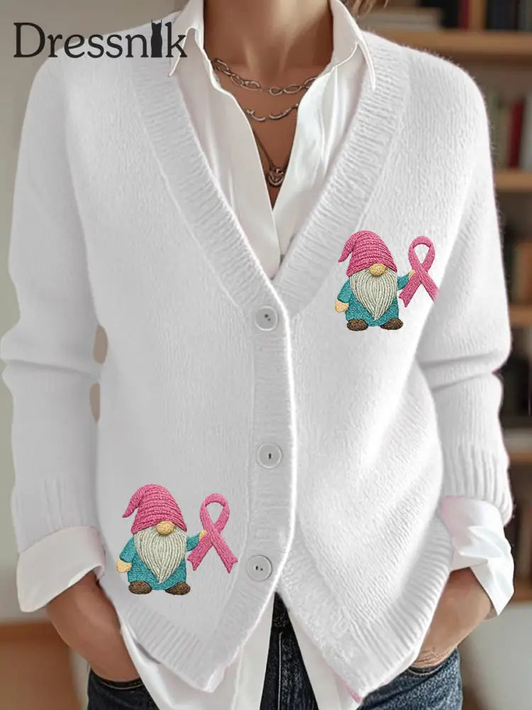 Frauen Rosa Band Brustkrebs Sensi bilisierung Strickjacke Weiß / S