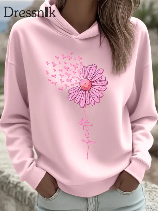 Frauen rosa Band Sonnenblume Glaube Brustkrebs Sensi bilisierung Sweatshirt Rosa / S
