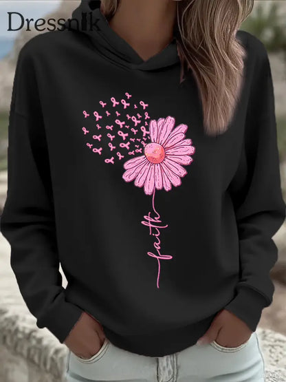 Frauen rosa Band Sonnenblume Glaube Brustkrebs Sensi bilisierung Sweatshirt Schwarz / S