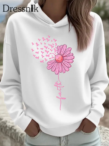 Frauen rosa Band Sonnenblume Glaube Brustkrebs Sensi bilisierung Sweatshirt Weiß / S