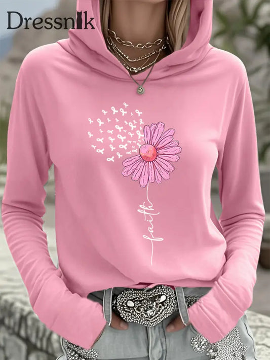 Frauen Rosa Band Sonnenblume Glauben Brustkrebs Sensi bilisierung Unterstützung Kapuzen oberteil Rosa / S