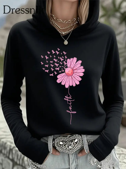 Frauen Rosa Band Sonnenblume Glauben Brustkrebs Sensi bilisierung Unterstützung Kapuzen oberteil Schwarz / S