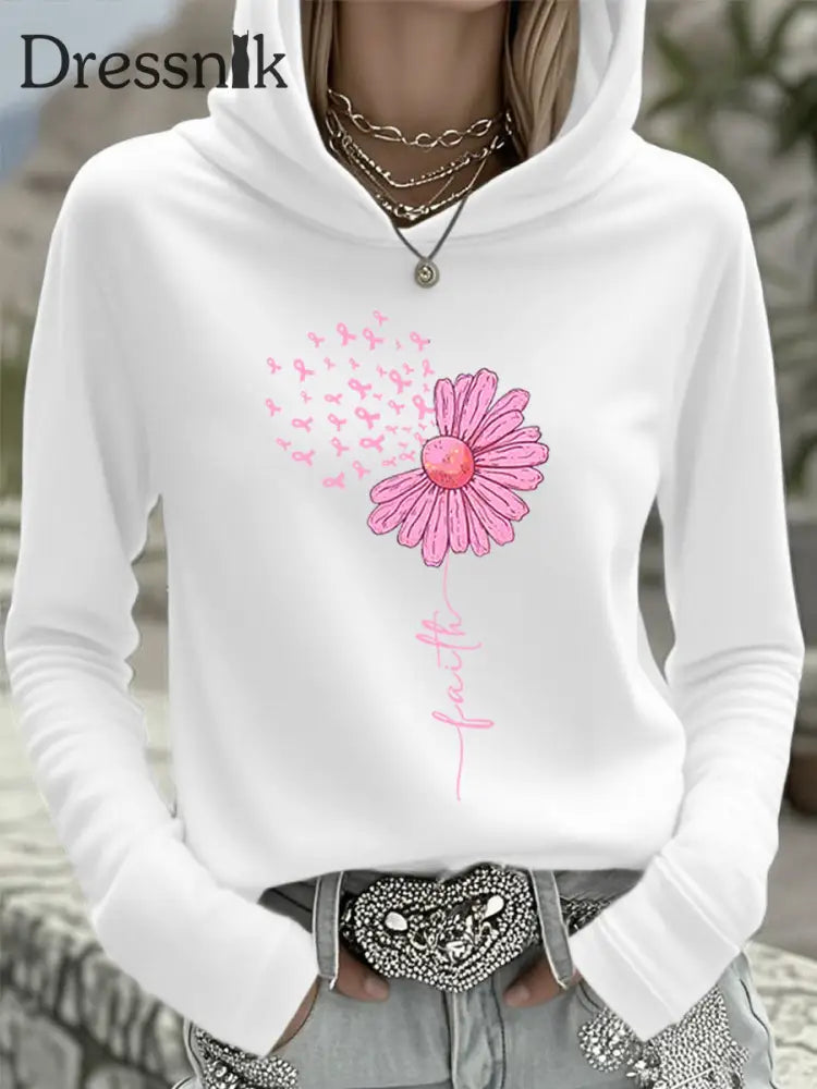 Frauen Rosa Band Sonnenblume Glauben Brustkrebs Sensi bilisierung Unterstützung Kapuzen oberteil Weiß / S