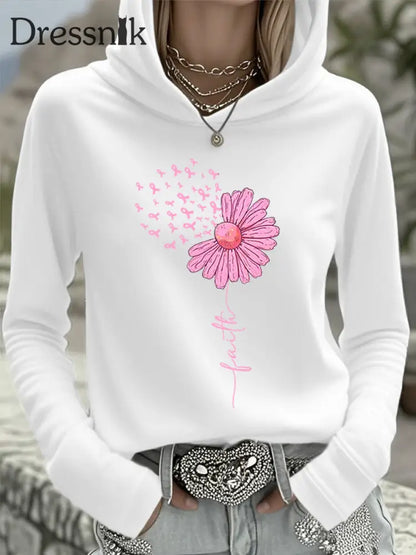 Frauen Rosa Band Sonnenblume Glauben Brustkrebs Sensi bilisierung Unterstützung Kapuzen oberteil Weiß / S