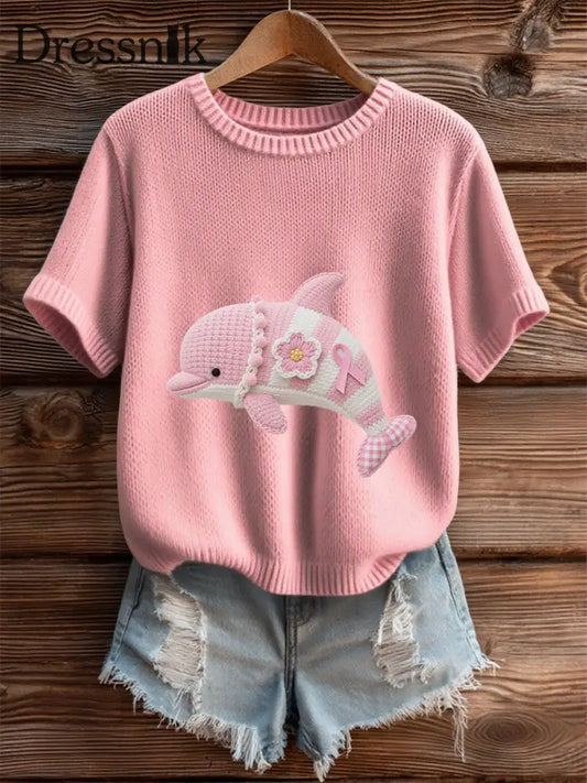 Frauen Rosa Brustkrebs Bewusstsein Dolphin T Shirt Rosa / S