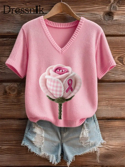 Frauen Rosa Brustkrebs Bewusstsein Rose T Shirt Rosa / S