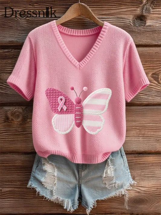 Frauen Rosa Brustkrebs Bewusstsein Schmetterling T Shirt Rosa / S