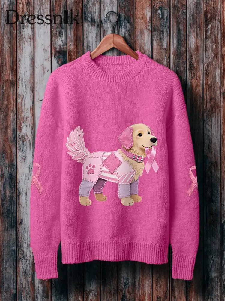 Frauen Rosa Hund Rosa Band Brustkrebs Sensi bilisierung Pullover Rosenrot / S