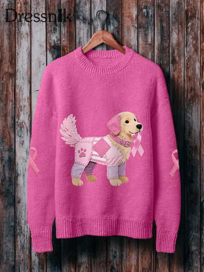 Frauen Rosa Hund Rosa Band Brustkrebs Sensi bilisierung Pullover Rosenrot / S