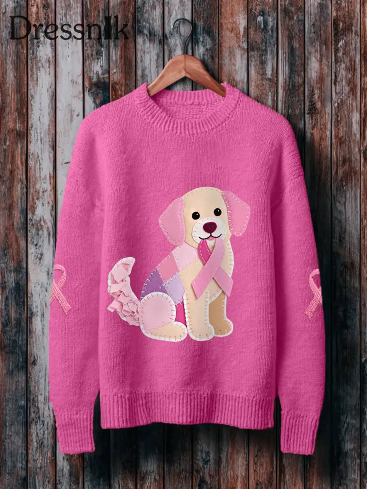 Frauen Rosa Hund Rosa Band Brustkrebs Sensi bilisierung Pullover Rosenrot / S