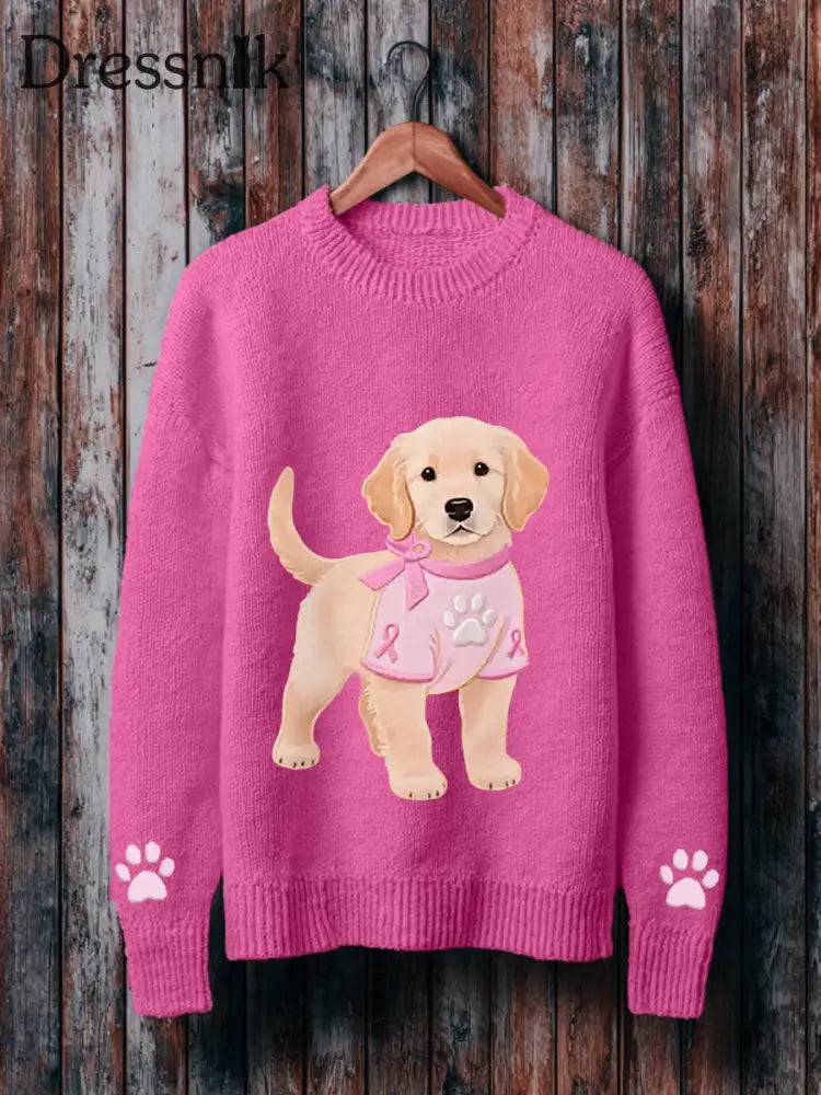 Frauen Rosa Hund Rosa Band Brustkrebs Sensi bilisierung Pullover Rosenrot / S