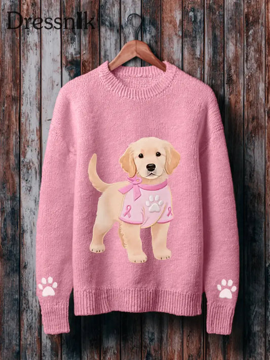 Frauen Rosa Hund Rosa Band Brustkrebs Sensi bilisierung Pullover Rosa / S