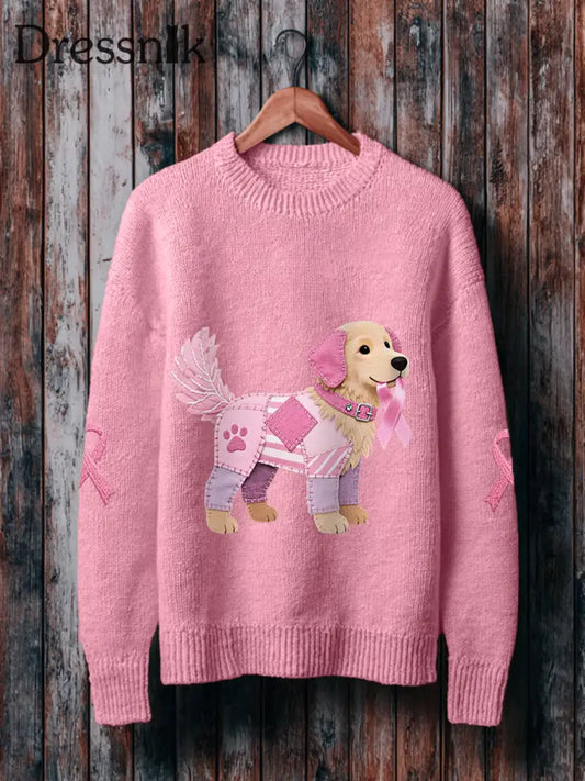 Frauen Rosa Hund Rosa Band Brustkrebs Sensi bilisierung Pullover Rosa / S