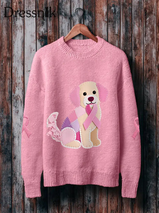 Frauen Rosa Hund Rosa Band Brustkrebs Sensi bilisierung Pullover Rosa / S