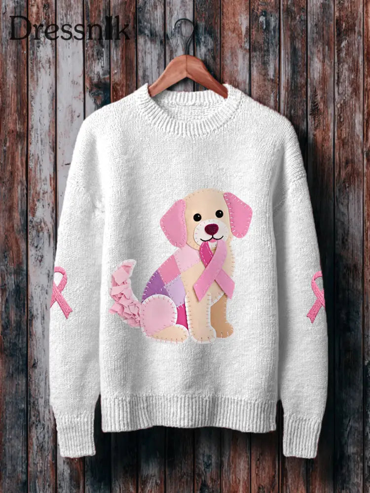 Frauen Rosa Hund Rosa Band Brustkrebs Sensi bilisierung Pullover Weiß / S