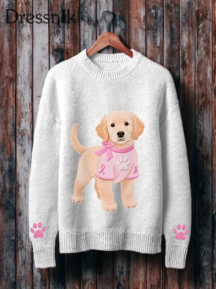 Frauen Rosa Hund Rosa Band Brustkrebs Sensi bilisierung Pullover Weiß / S