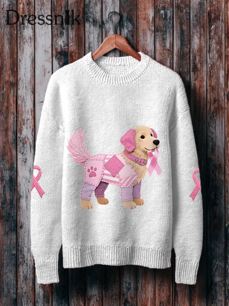 Frauen Rosa Hund Rosa Band Brustkrebs Sensi bilisierung Pullover Weiß / S