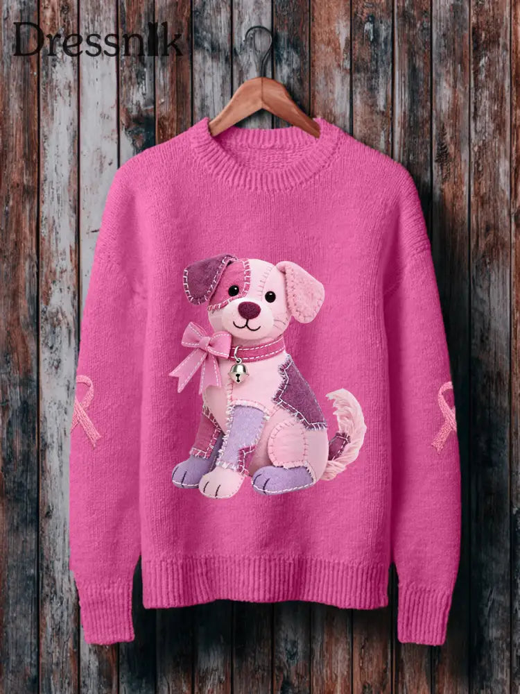 Frauen Rosa Hund Rosa Band Brustkrebs Sensi bilisierung Sweatshirt Rosenrot / S