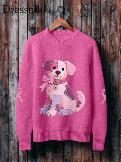 Frauen Rosa Hund Rosa Band Brustkrebs Sensi bilisierung Sweatshirt Rosenrot / S
