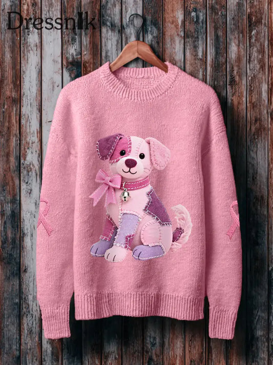 Frauen Rosa Hund Rosa Band Brustkrebs Sensi bilisierung Sweatshirt Rosa / S