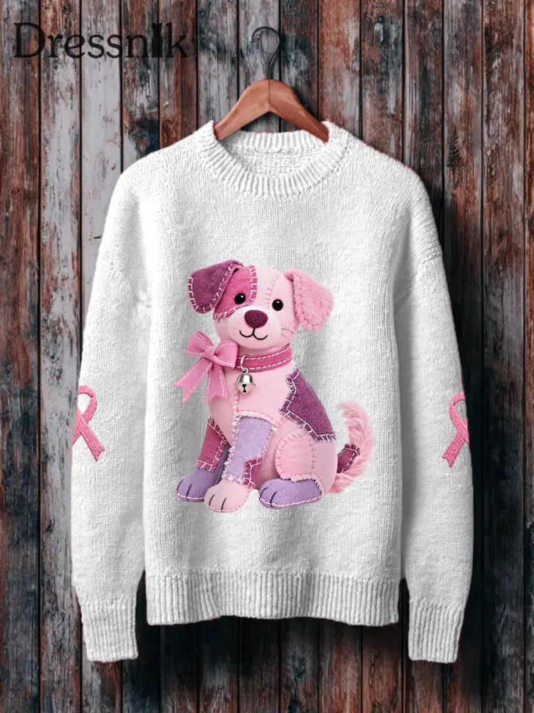 Frauen Rosa Hund Rosa Band Brustkrebs Sensi bilisierung Sweatshirt Weiß / S