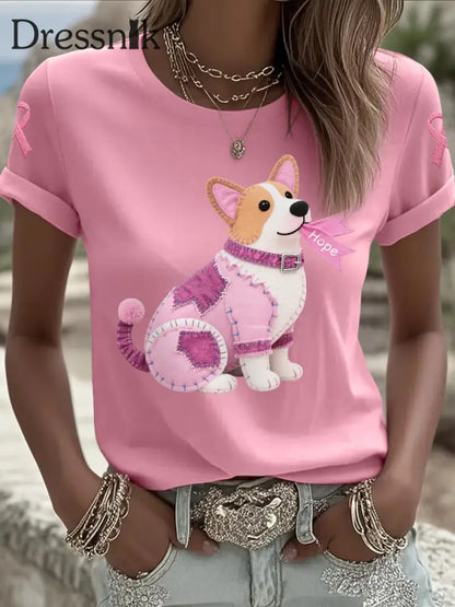 Frauen Rosa Hund Rosa Band Brustkrebs Sensi bilisierung T Shirt Rosa / S