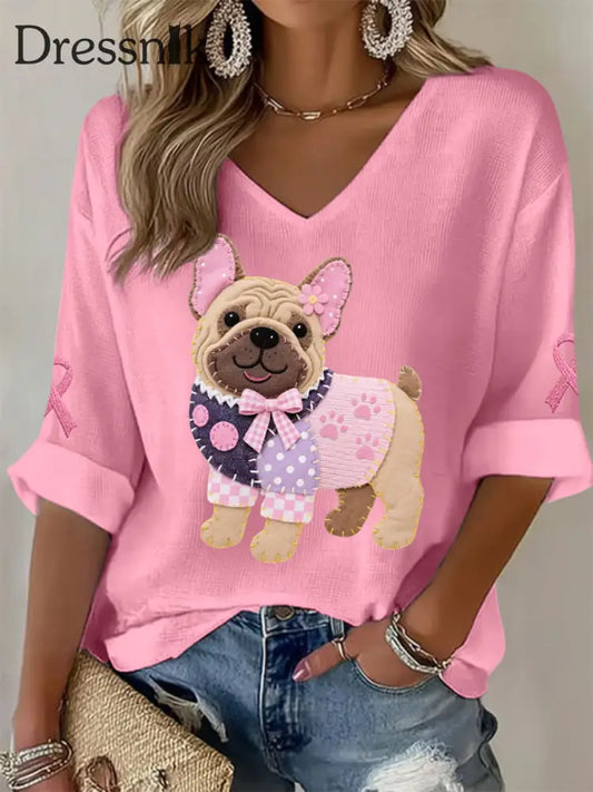 Frauen Rosa Hund Rosa Band Brustkrebs Sensi bilisierung Unterstützung Langarm Top Rosa / S