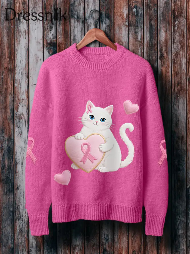 Frauen Rosa Katze Rosa Band Brustkrebs Sensi bilisierung Pullover Rosenrot / S