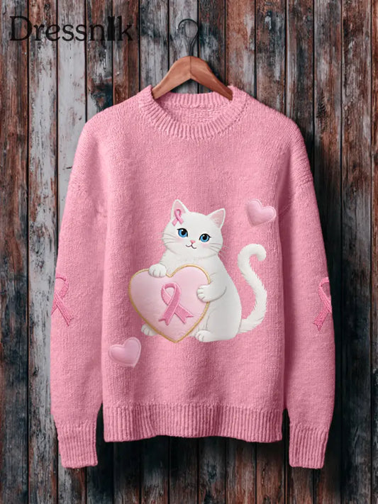 Frauen Rosa Katze Rosa Band Brustkrebs Sensi bilisierung Pullover Rosa / S