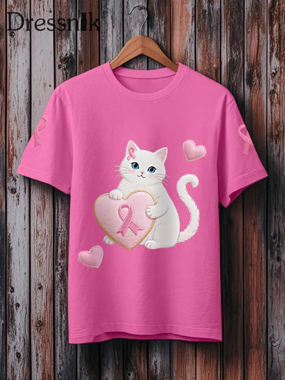 Frauen Rosa Katze Rosa Band Brustkrebs Sensi bilisierung T Shirt Rosenrot / S