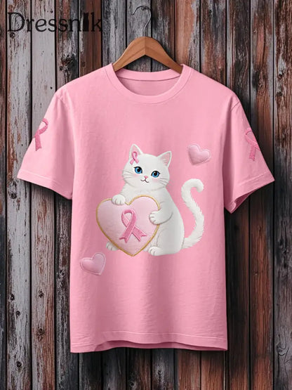 Frauen Rosa Katze Rosa Band Brustkrebs Sensi bilisierung T Shirt Rosa / S