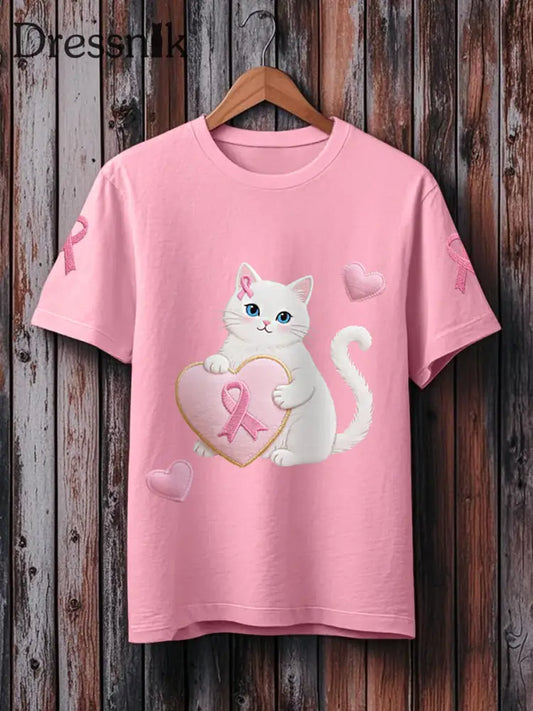 Frauen Rosa Katze Rosa Band Brustkrebs Sensi bilisierung T Shirt Rosa / S