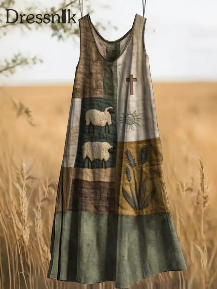 Frauen Schaf Glaube Bedrucktes Kleid Grün / S