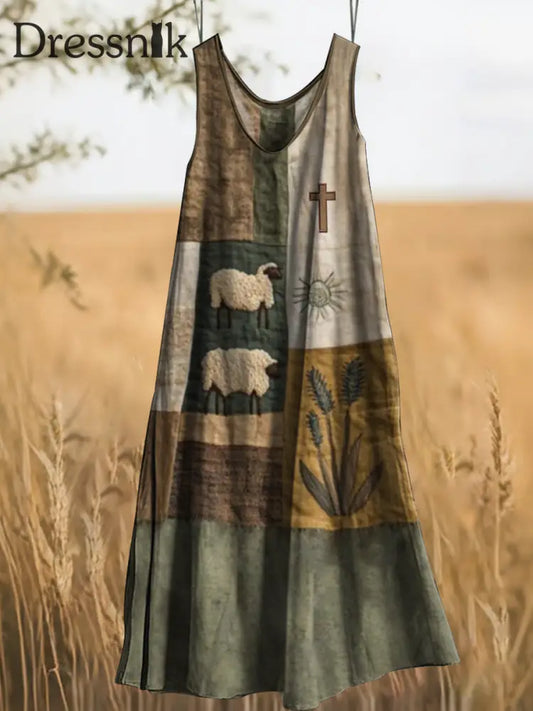 Frauen Schaf Glaube Bedrucktes Kleid Grün / S