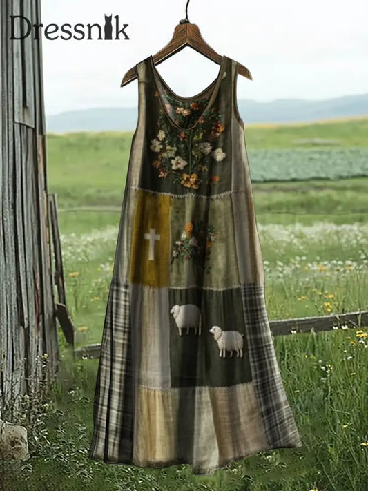 Frauen Schaf Glaube Bedrucktes Kleid Grün / S